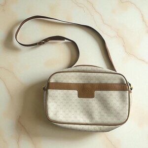 GUCCI Vintage Cream Tan Leather Logo Crossbody Bag